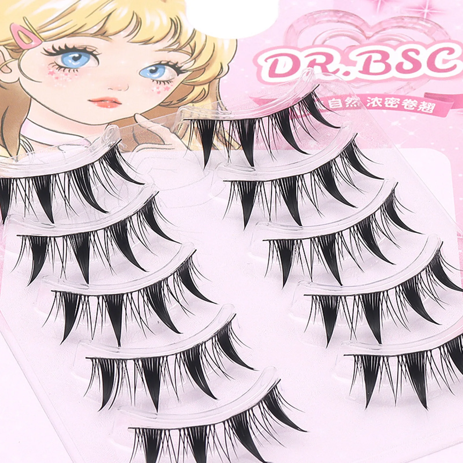 Cat Eyes Comic Fake Lashes Ultra Thin Band False Eyelashes 7-13mm Mixed Length Curl Natural Volume Fluffy Look For Daily Makeup