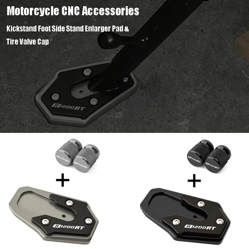 

Motorcycle CNC Accessories For BMW R1200RT R1200 RT R 1200RT 2014-2024 Kickstand Foot Side Stand Enlarger Pad & Tire Valve Cap