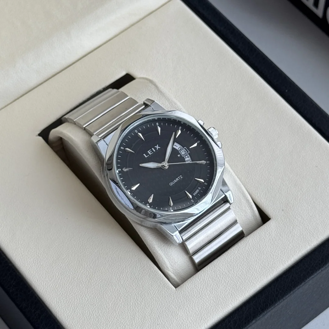 الفضة الرجال سوار فولاذي غير قابل للصدأ ساعة الأعمال رقيقة جدا الهاتفي ساعة اليد الذكور التقويم ساعات كوارتز ساعة Reojes De Hombre