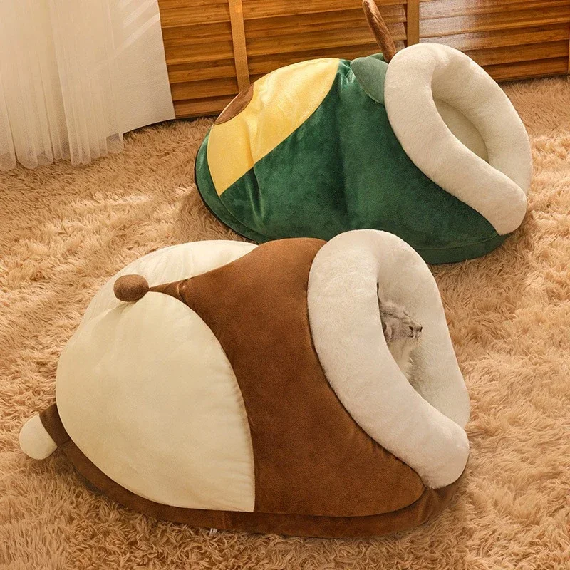 

Winter Warm Cat Sleeping Bag Semi Closed Thick Soft Pet Nest Cartoon Fun Cute Kitten and Dog Nest Mat Pets Supplies Cat House