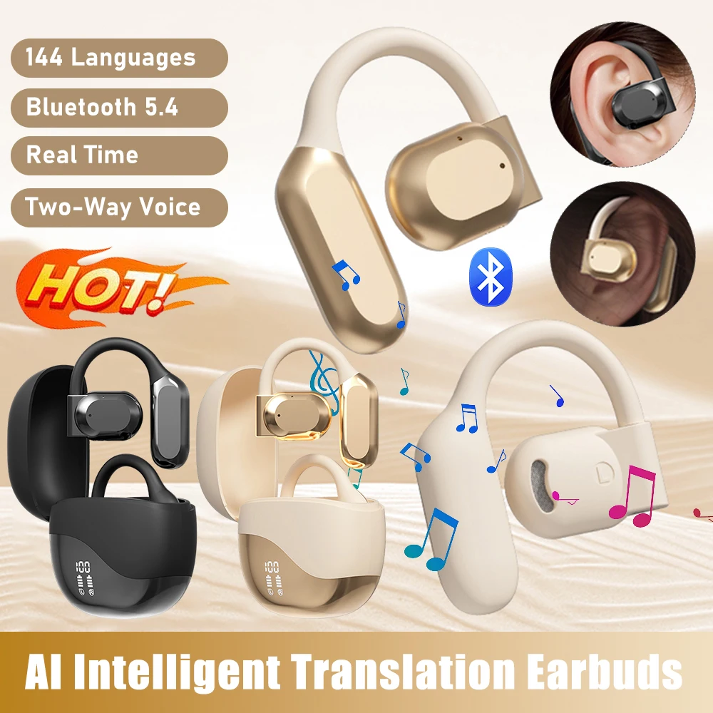 AI Intelligent Translator Earbuds Bluetooth-Compatible 5.4 Real Time Two-Way Voice Translator Headset for Sports Business Travel