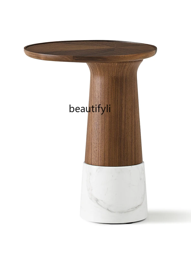 

North America Black Walnut Solid Wood Designer Side Table Minimalist round Tea Table Sofa Corner Table