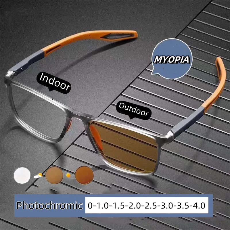 

Anti Blue Light Ultra Light Photochromic Myopia Glasses Men's Business Near Sight Eyewear Outdoor Sports Color Changing Goggle