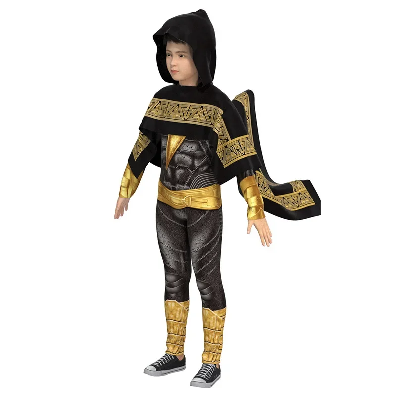 Black Adam Cosplay Anime Villain Halloween Costume For Kid Cloak Zentai Suit Adam Jumpsuit Party Dress Disguise Masquerade