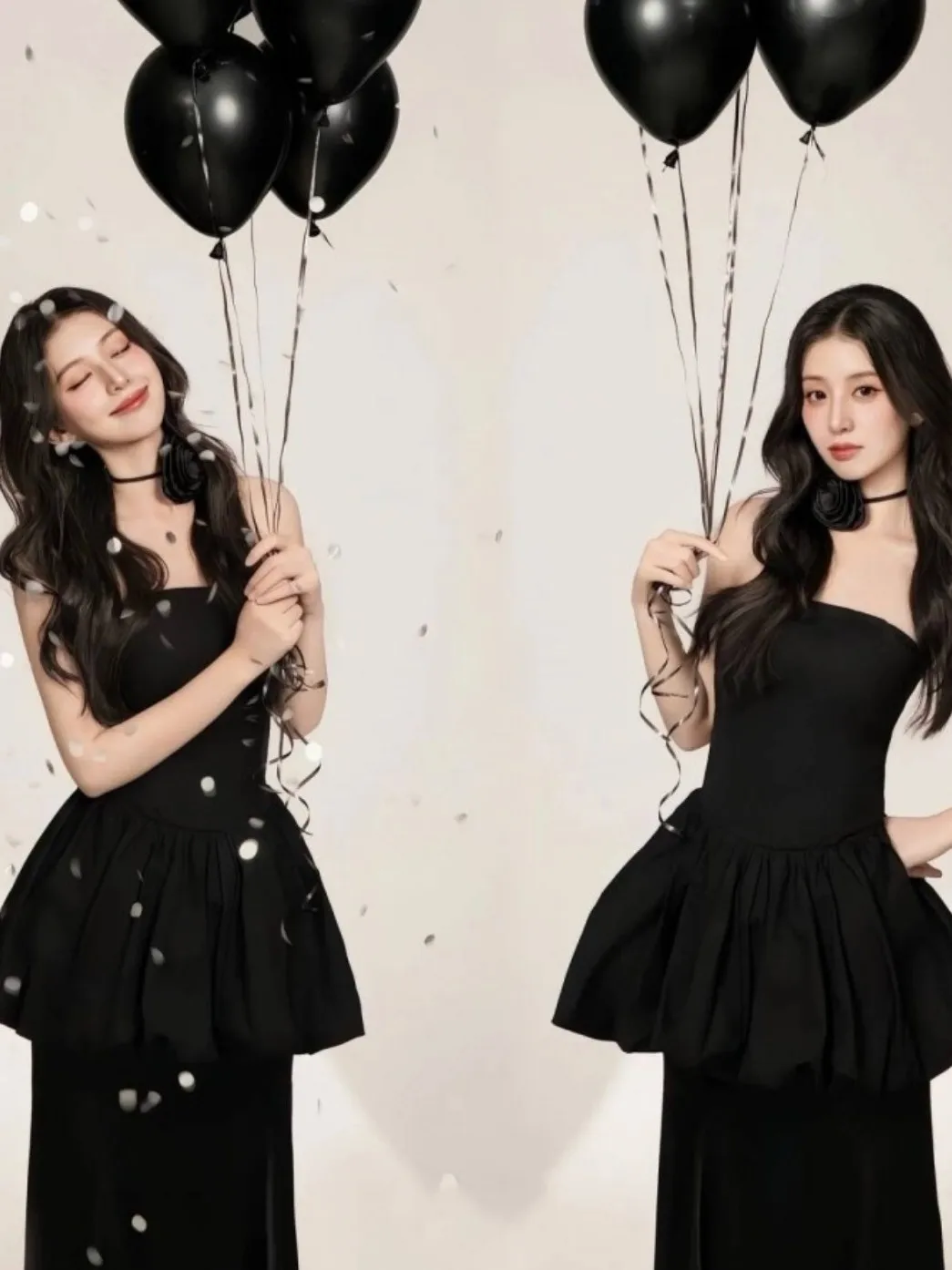 

Sweet Korean Style Black Dress Portrait Theme Birthday Atmosphere Photography Costume Stage Performance Traditional Chinese C...