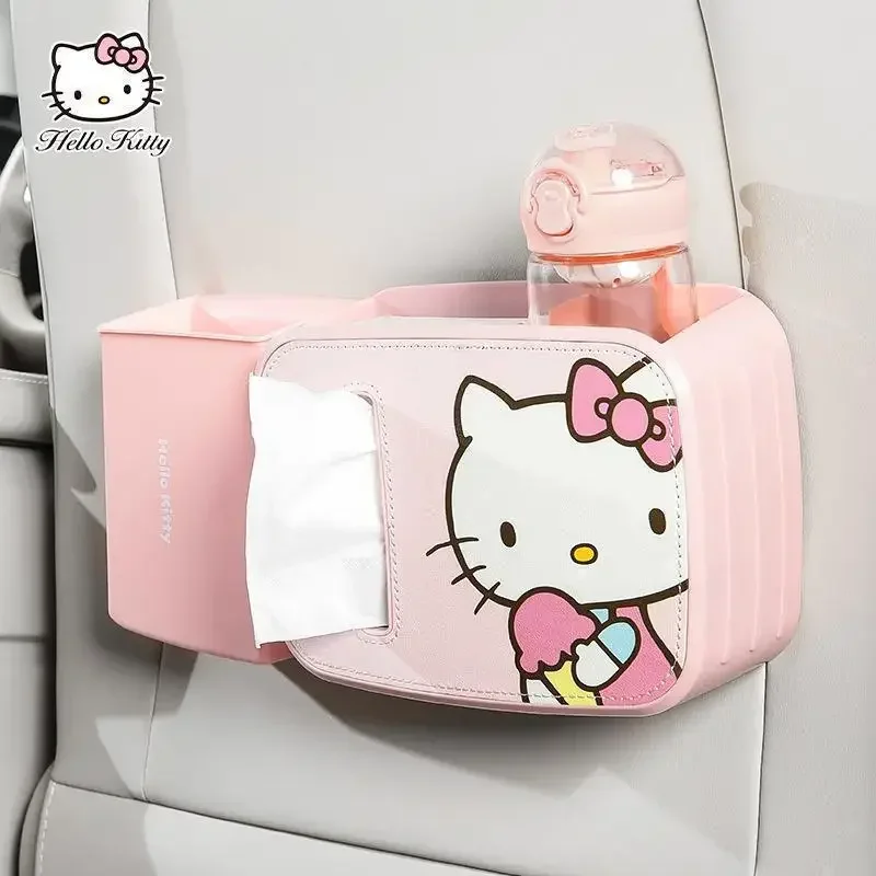 Hello Kitty Anime Kawaii Samochodowy Kosz Na Śmieci Śliczna Kreskówka Sanrio Słodki Ins Kt Kot Pudełko Na Ręczniki Papierowe Wiadro Prezenty Dla Dziewczynek