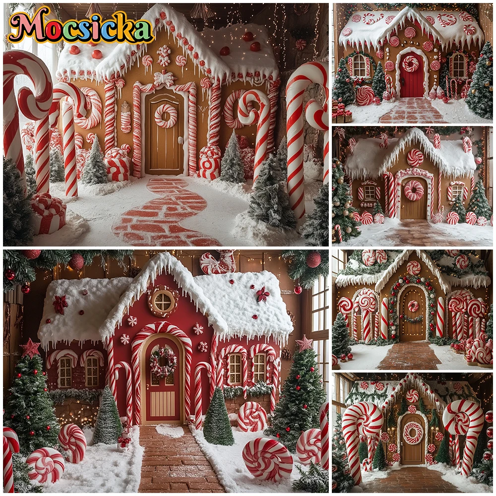 

Mocsicka Merry Christmas House Backdrop Winter Snow New Year Party Tree Candy Decorations Festival Children Birthday Backgrounds
