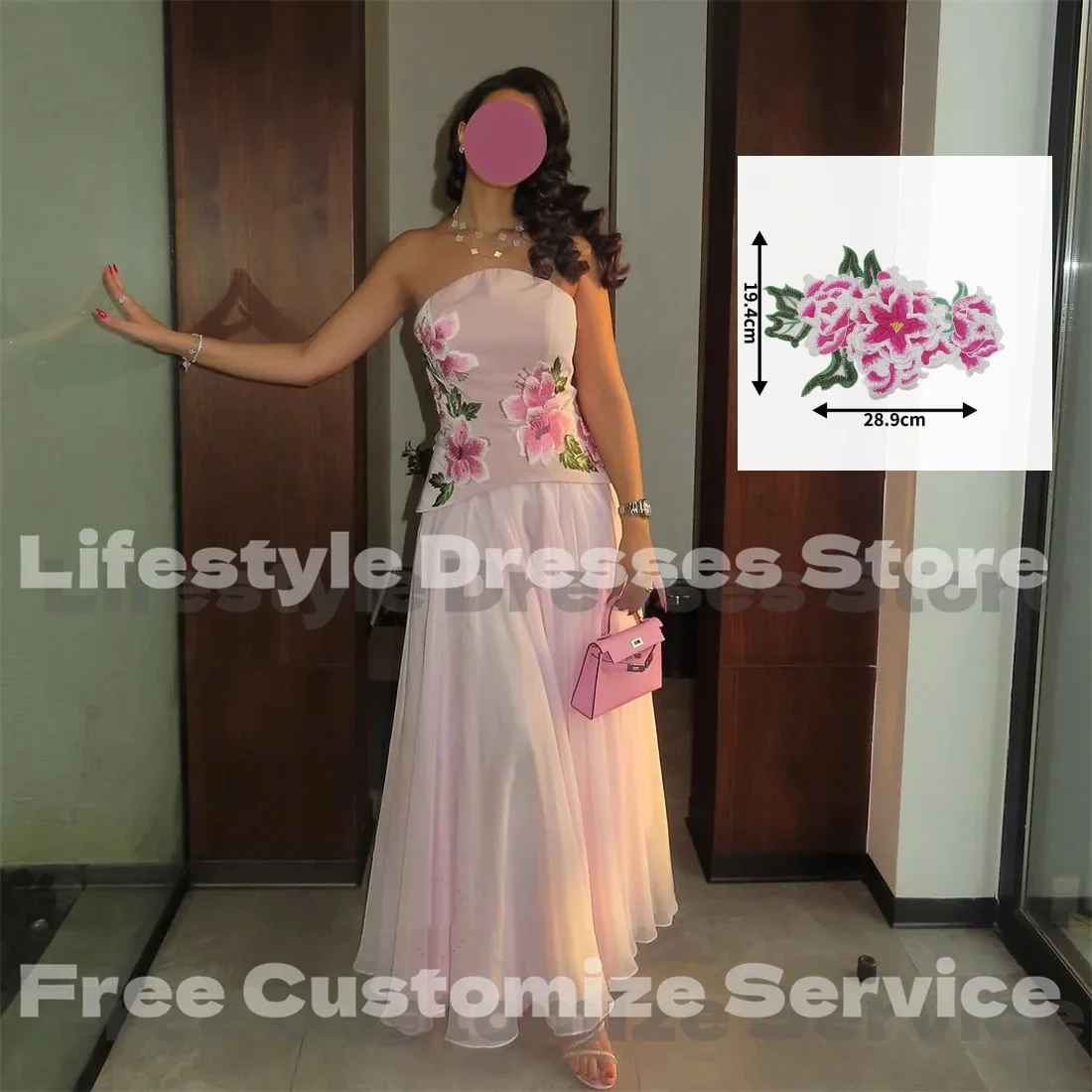 Vestidos de noche con apliques bordados florales rosas personalizados, vestidos de fiesta sin mangas hasta el suelo Eid para ocasiones formales y fiestas