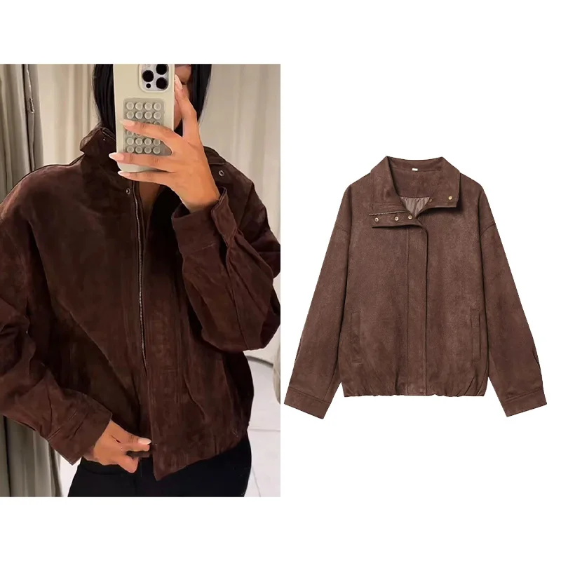 

Женские замшевые куртки HipSeam, осенняя мода, свободное элегантное теплое пальто с длинными рукавами, шикарные уличные пальто на молнии для отдыха