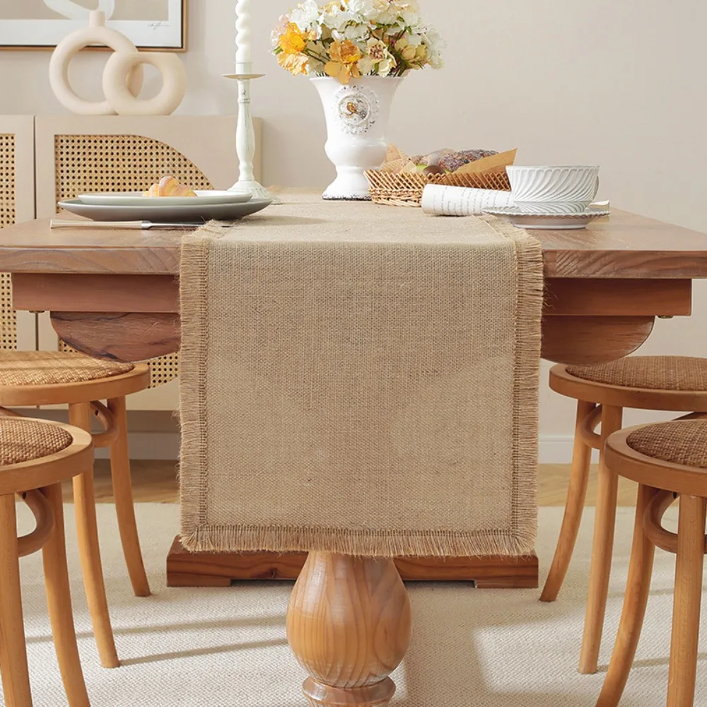 Jute Jute Table Runner Woven Texture Macrame Edges Burlap Table Runner Tassel Fringe 30x180CM Farmhouse Table Runner
