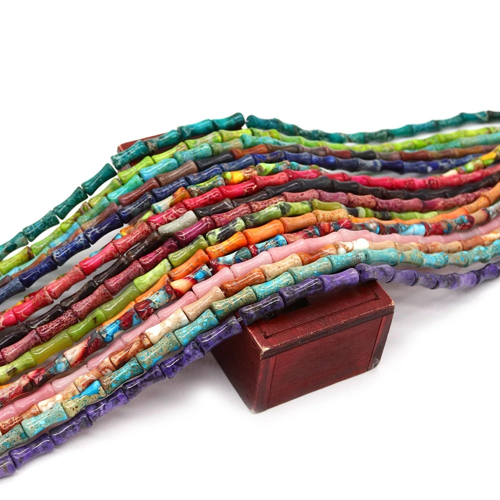 

Bamboo Joint Shape Natural Stone Beads Oil Painting Style Emperor Stone Straight Hole Loose Bead DIY Necklace Bracelet Accessory