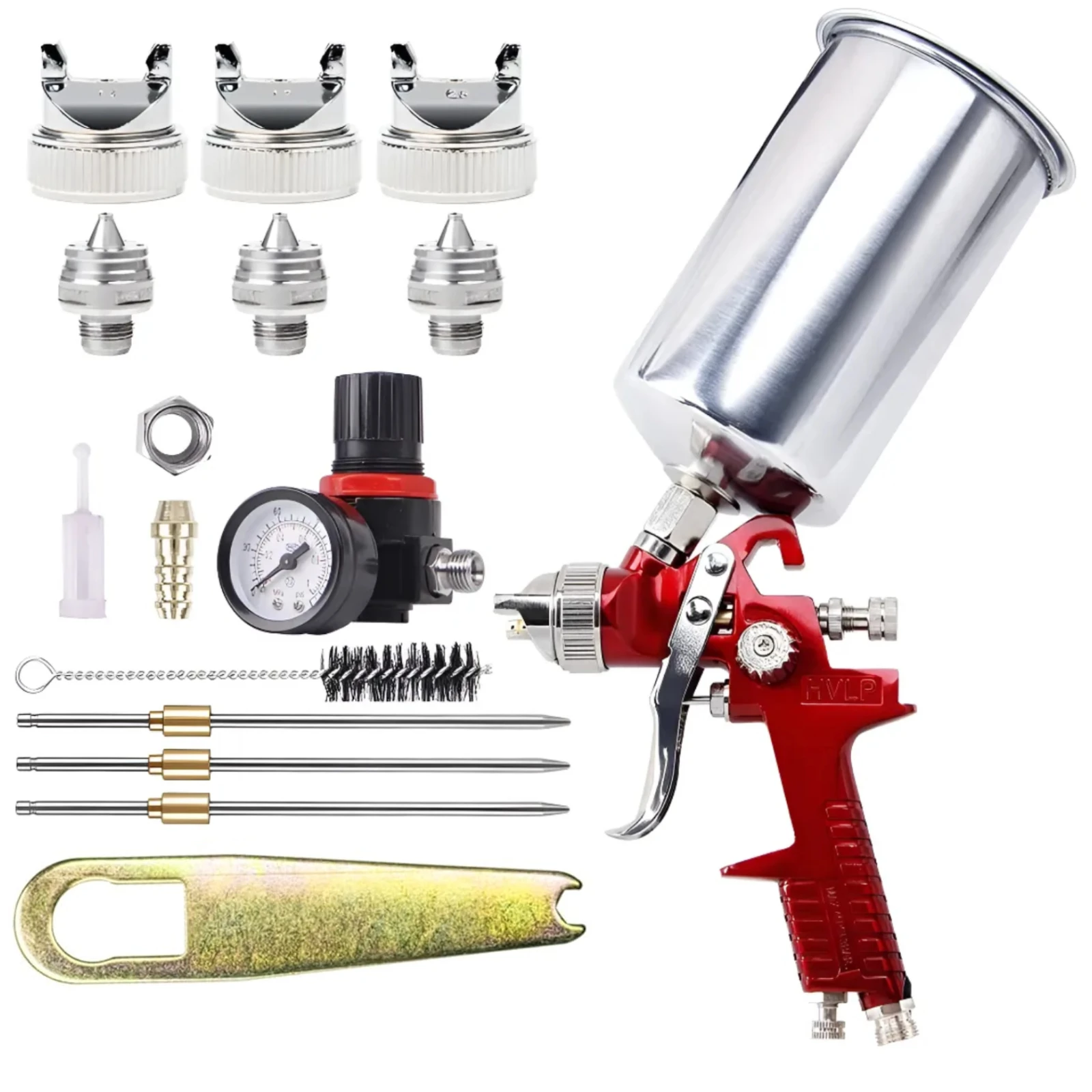 

Пистолет-распылитель HVLP, пневматический краскопульт с верхней подачей H-827, алюминиевый бачок 1000 мл, сопла 1.4/1.7/2.0 мм, с регулятором подачи воздуха