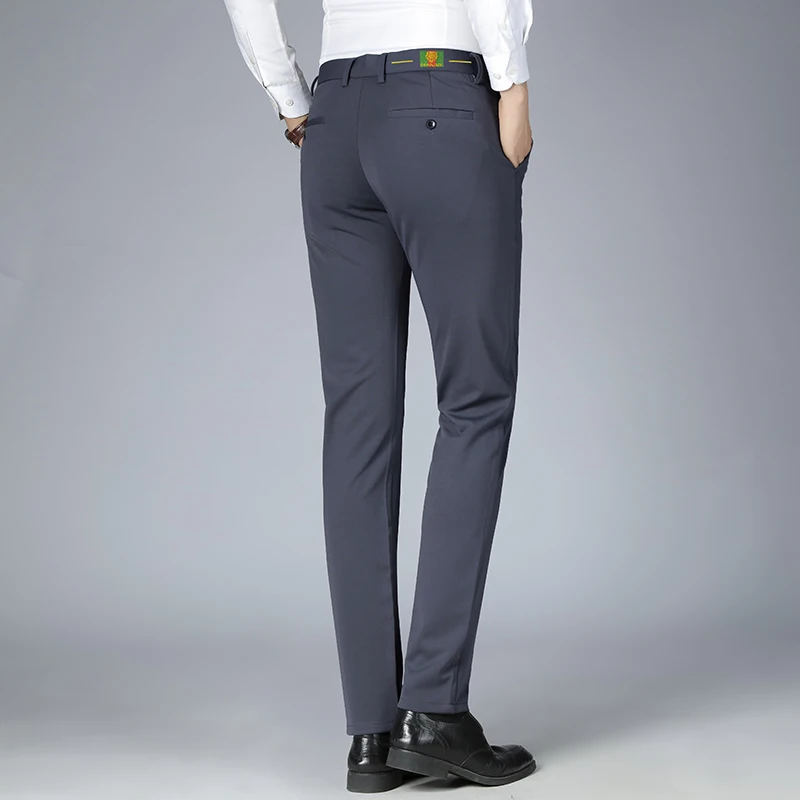 Pantalones informales de negocios para hombre, calzas delgadas de cintura elástica, de alta calidad, a la moda, novedad de 2023