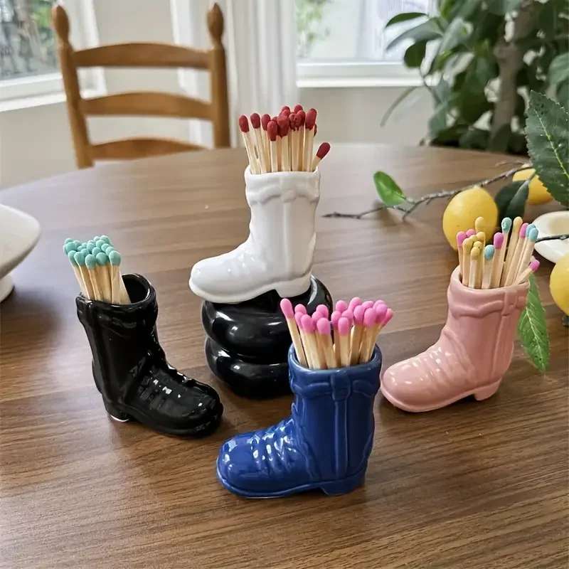 Vintage Denim Boots Ceramic Matchstick Holder Shoe Rack Ornaments Multifunctional Boot Shaped Matchbox Decorative Home Accents
