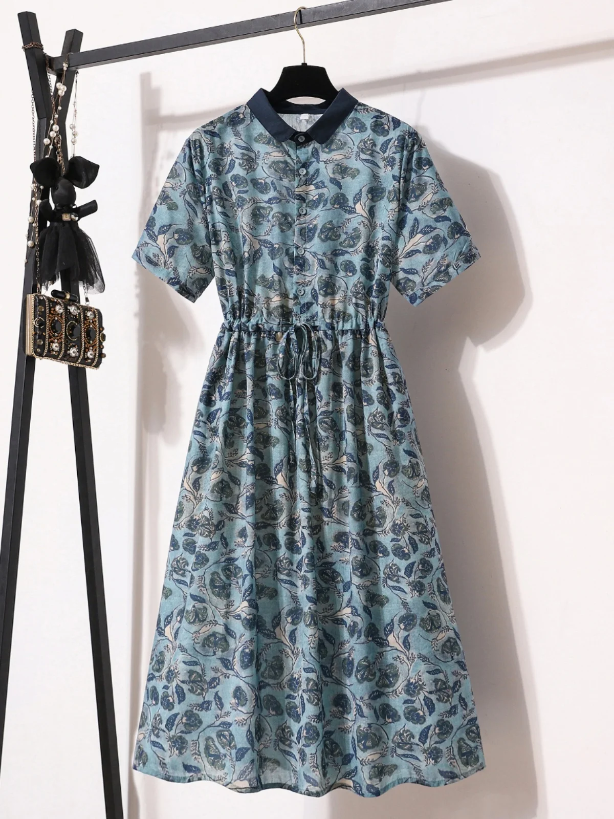 

Ele Ретро с цветочным принтом ort Sve A-Line Long Dr Collar Color Blo плюс размер Женская модная утягивающая одежда Dr