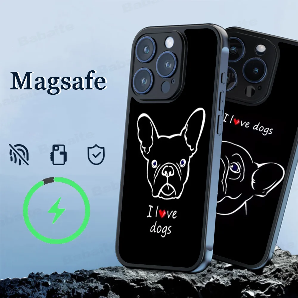 French Bulldog Phone Case Magesafe Magnetic Wireless Charge Case For iPhone 16 11 12 13 14 15 Pro Max Plus Mini