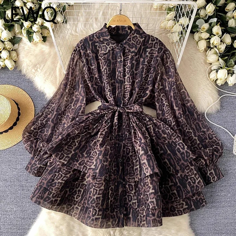 EWQ 2024 Autumn New Fashion Print Belt design Women's Dress Single Breasted Lapel Collar Long Sleeve Slim Short Dresses 27X963