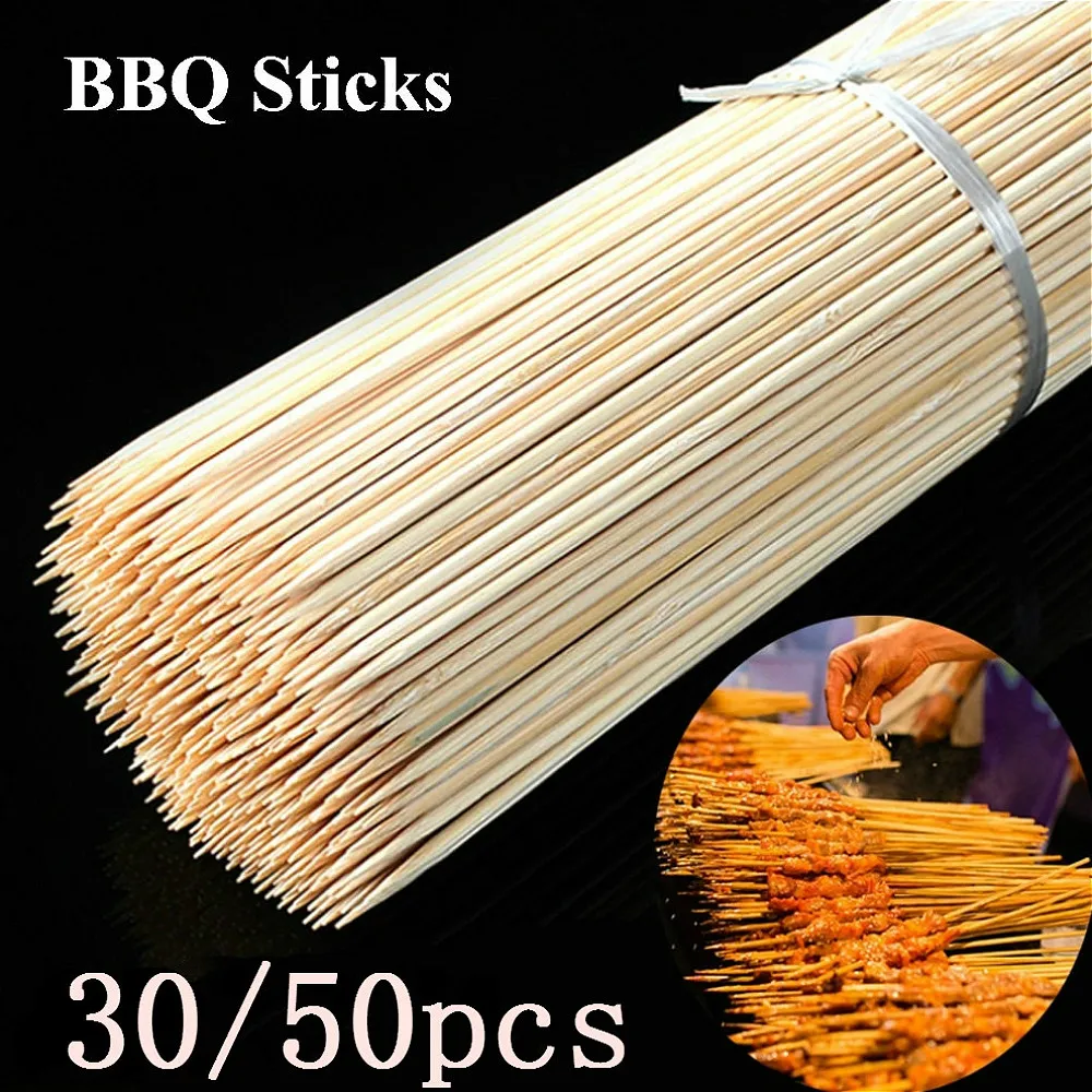 30/50 Uds. Parrilla de madera desechable herramientas para asar barbacoa cocina al aire libre palitos para barbacoa brochetas de bambú herramientas para barbacoa palitos de fruta