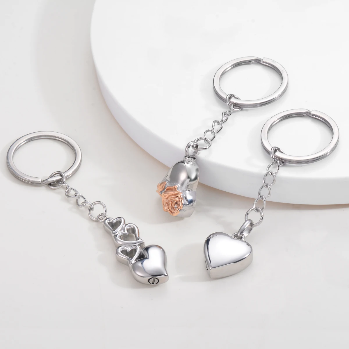 Cremation Jewelry Stainless Steel Heart-shaped Urn Pendant Keychain  Love Footprints Ashes Keepsake Accessory Gift