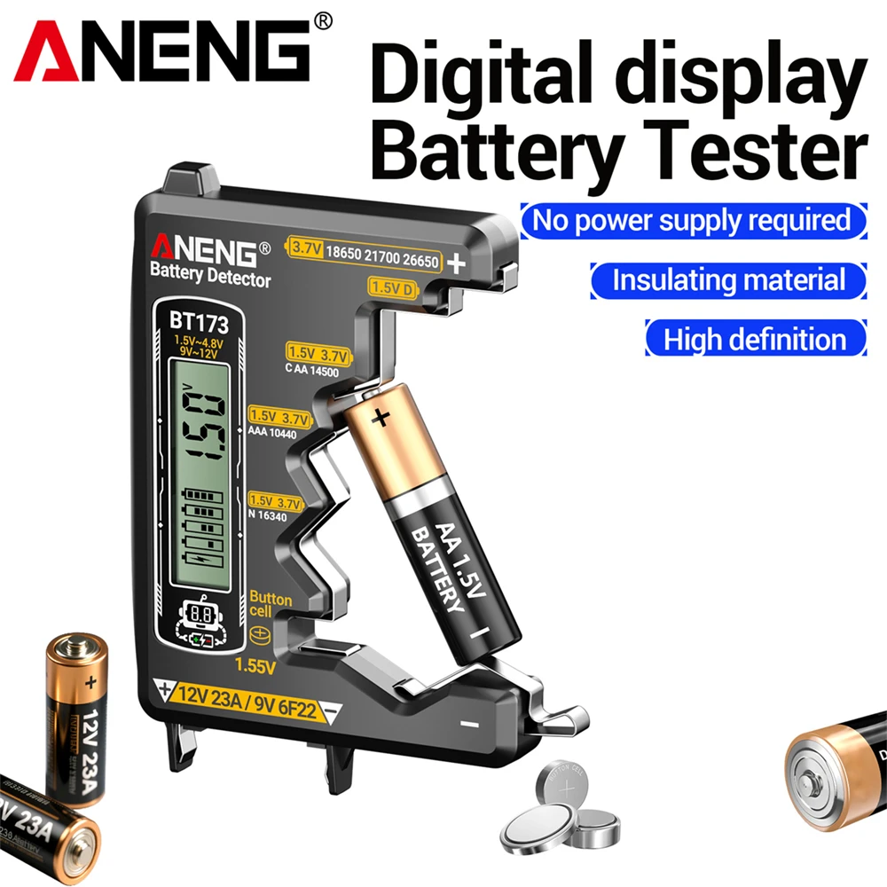 

ANENG BT173 Digital display Battery Tester Battery Detector C D AA AAA Button Cell Handheld Meter Dual Display Screens Testing