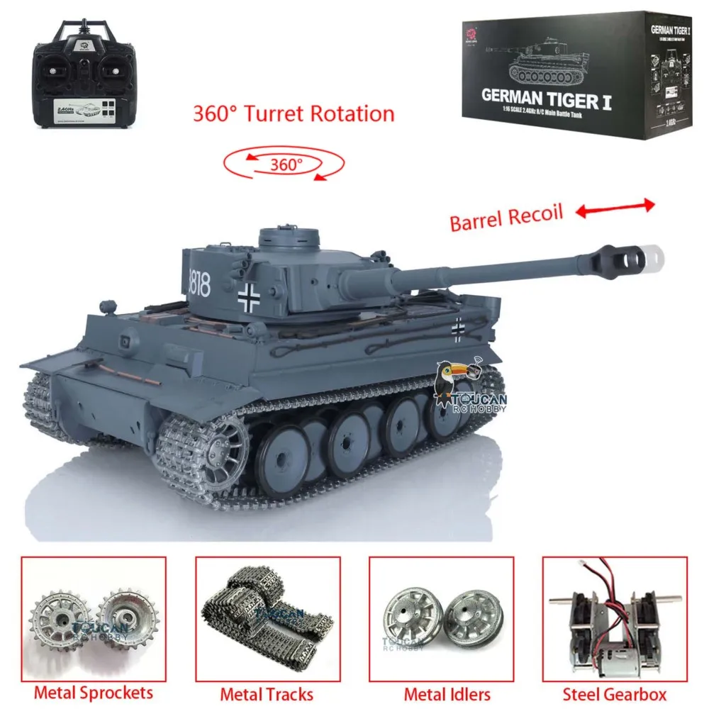 Brinquedos Heng Long 1/16 7.0 Atualização Tiger I RTR RC Tank 3818 W/ 360 °   Carros de recuo de barril de torre, rádio controle panzer, presente para meninos