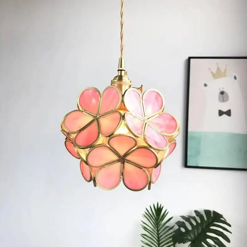 

Japanese Handmade Brass Glass Floral Pendant Light - Nordic Style for Bedroom & Dining Room, Elegant Entryway Decor Lighting