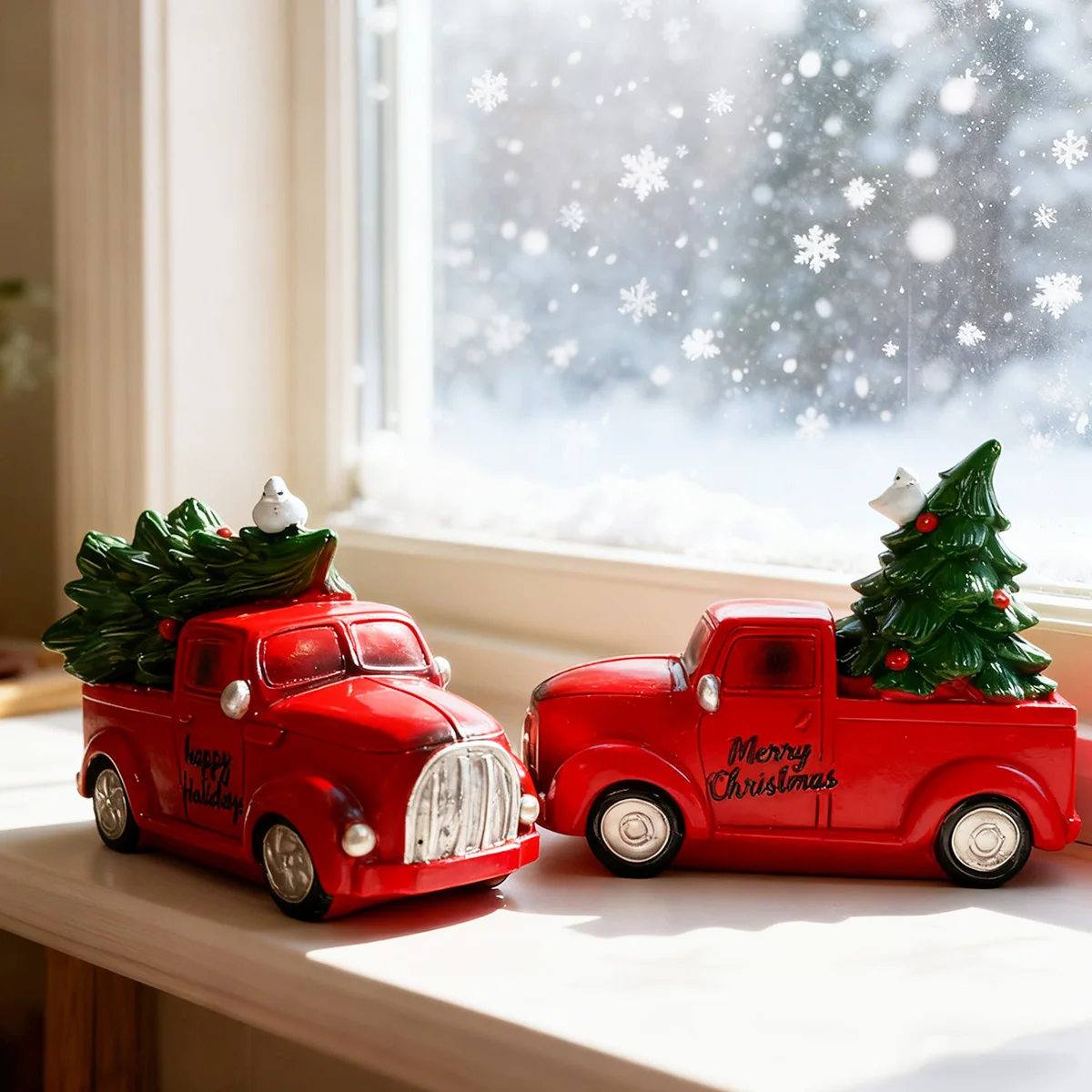 1Pc Resin Decorative Ornament, Vintage Style Pickup Truck with Christmas Tree, Fun Holiday Home and Office Decoration, Desktop, Windowsill Decoration Ornament, Christmas Decoration.