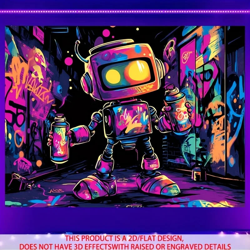 VIKAMA Street Graffiti Robot Tapestry, Neon Hip Hop Wall Art for Bedroom Living Room Dorm Decor