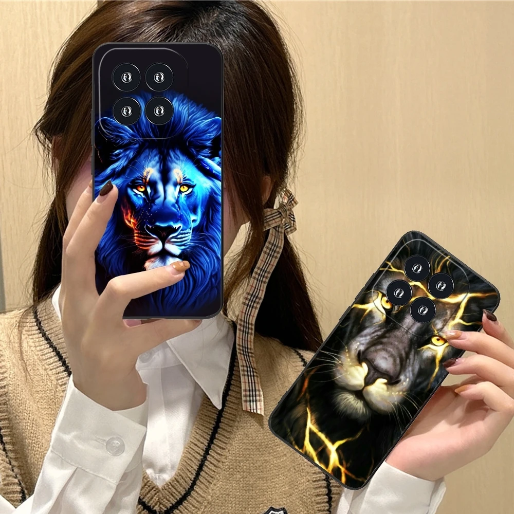 Lion PaintingLuxury Mobile Cell Phone Case for Xiaomi 14 13 12 11 10 9 T Ultra Lite Pro S SE X 5G Black Soft Phone Cover Shell