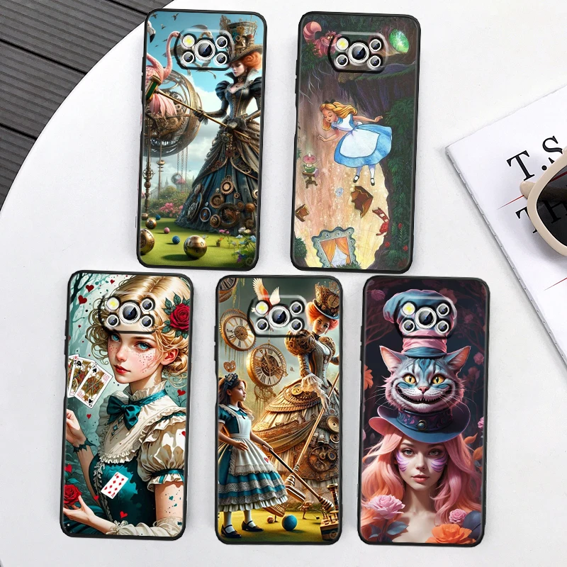 Alice In Wonderland Cool For Xiaomi Mi Poco F5 F4 F3 X6 X5 X4 X3 M6 M5 M5S M4 M3 C65 Pro GT NFC 5G Black TPU Phone Case