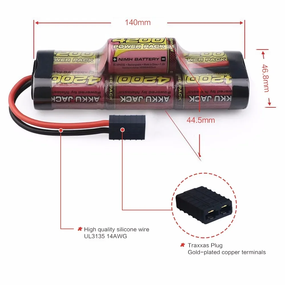 Melasta 8.4V 4200mAh 7Cell Hump Pack NiMH Battery Pack with Traxxas Discharge Plug for RC Racing Car