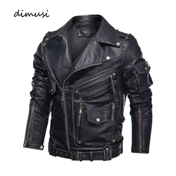 DIMUSI Winter Winter Mens Leather Jacket Men Fashion Motorcycle PU Leather Jacket Cool Zipper Pockets Leather Coats Clothing