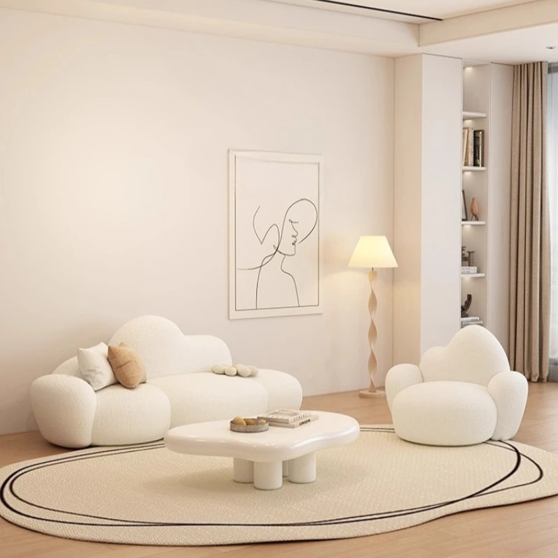 

Cream wind cloud sofa bedroom living room clothing store small apartment cute double flannel cat scratch fabric small sofa