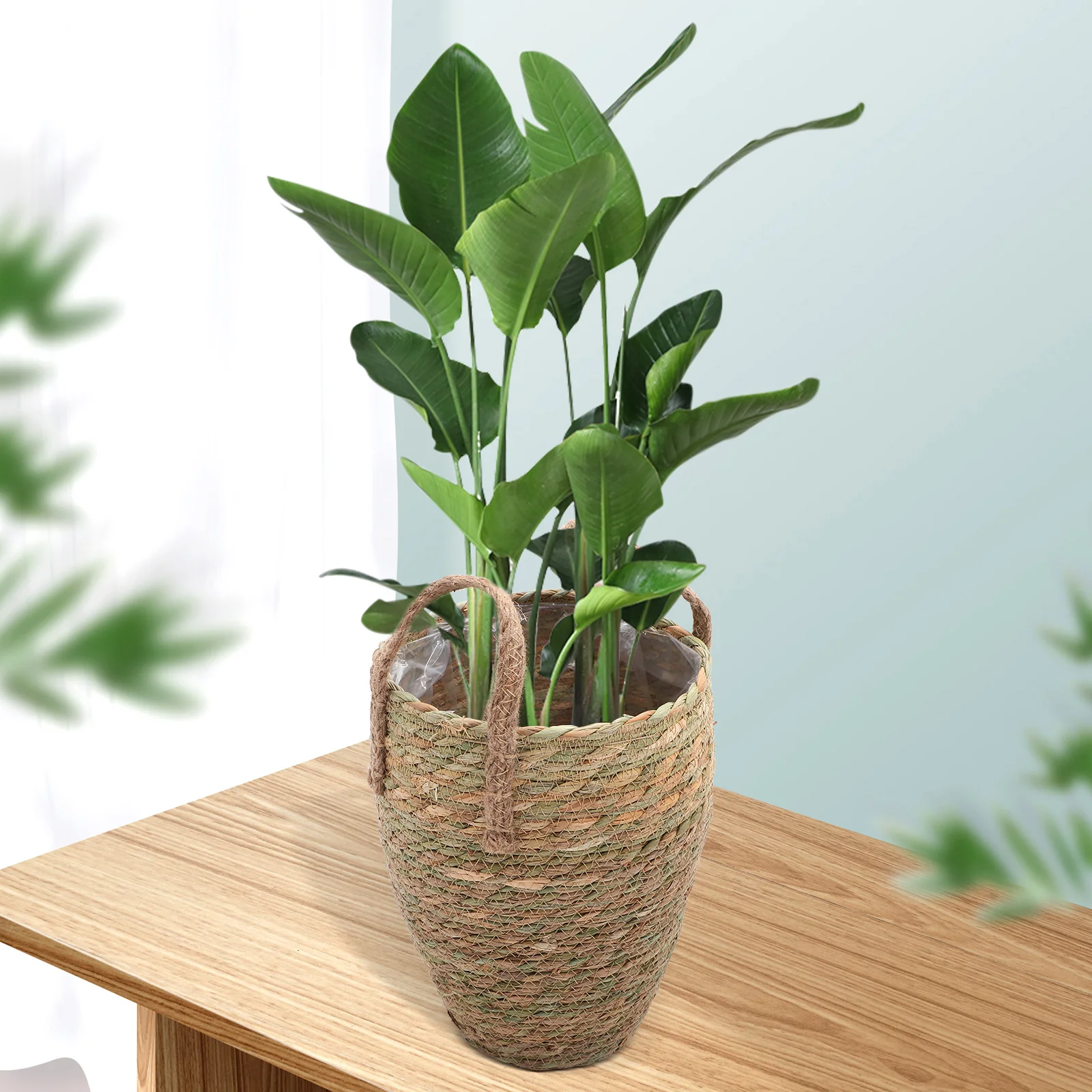 

Hand Storage Planter Large Space Multi Purpose Flower Indoor Woven Flowerpot Strong Practical Desktop Plant Holder Lining Basket