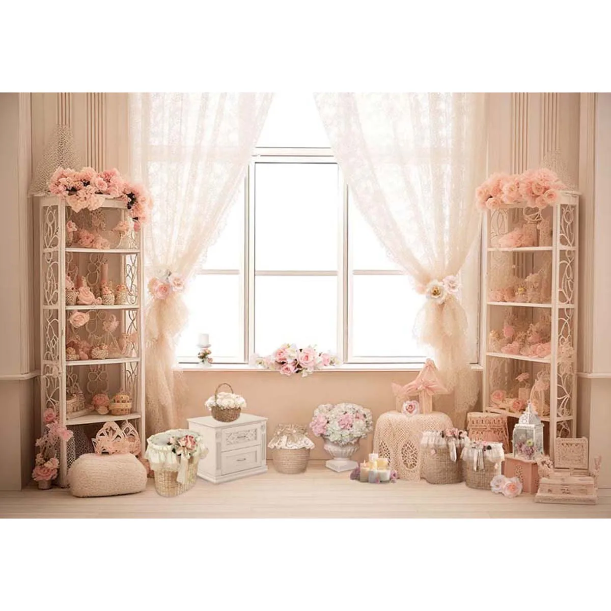 Allenjoy Peach And Lace Window Backdrop