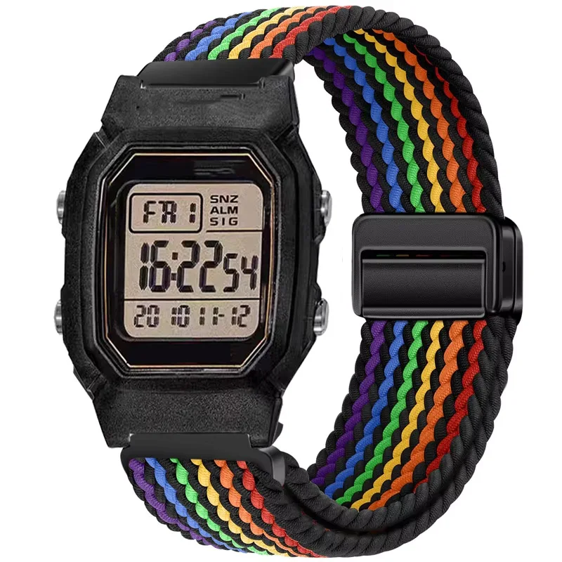 18mm Nylon-Elastikband für Casio AE1200/1300, magnetisches, atmungsaktives Armband für F91W/W218/F108/A159 A158 A168 A169, geflochtenes Band – Detail 9