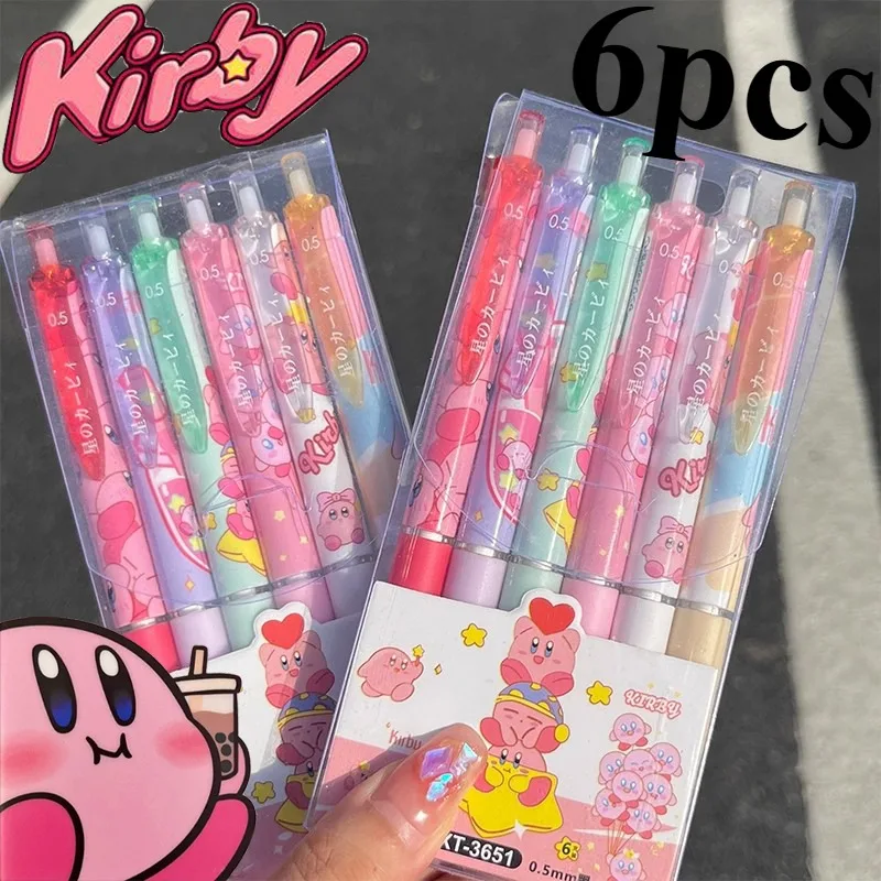 

2024 New Kawaii Anime 6 Pcs/set Kirby Canvas Press Gel Pen Figures Black School Office Supplier Game A Friend's Birthday Present