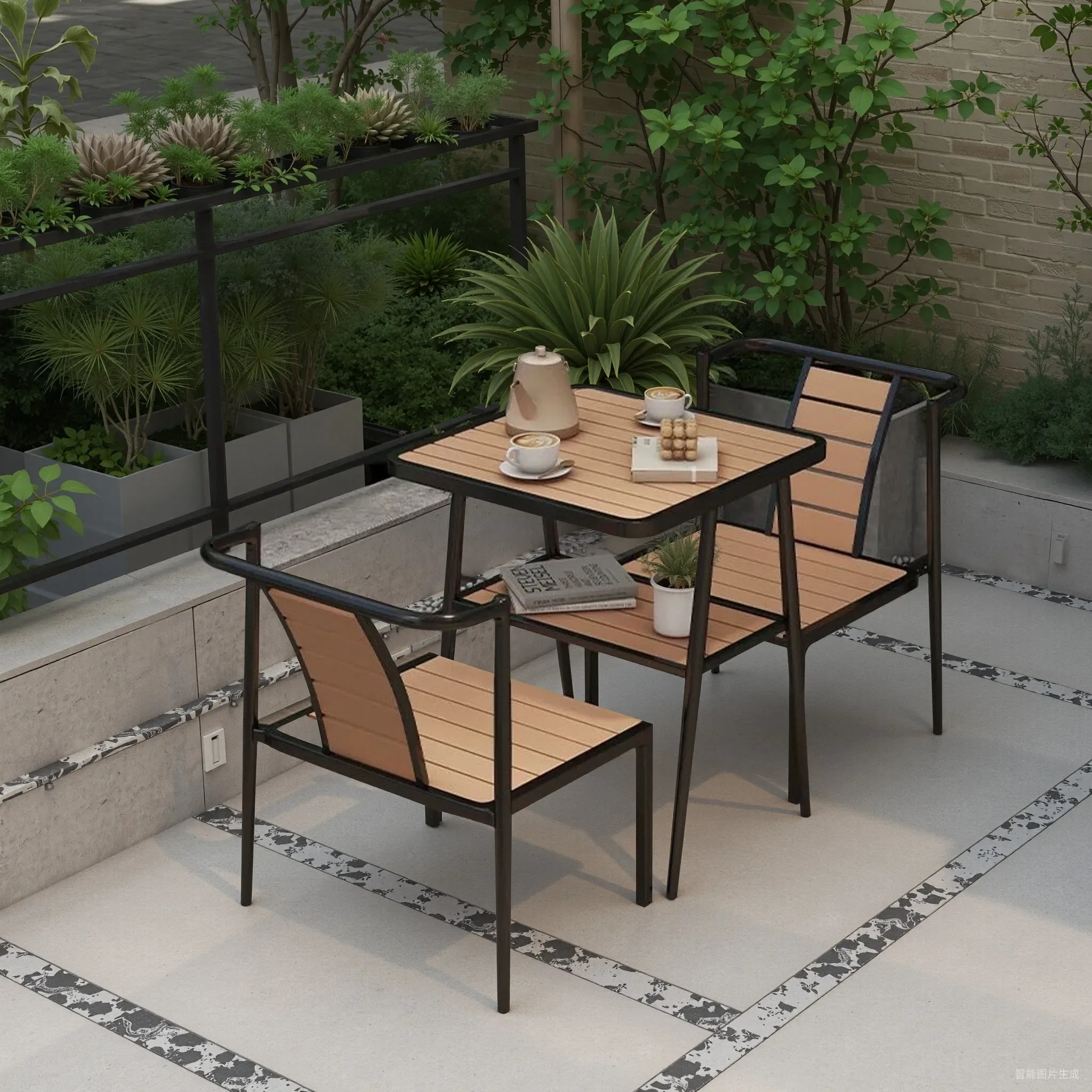 Balcony leisure area layout villa simple outdoor table and chair combination household Internet celebrity tea table small