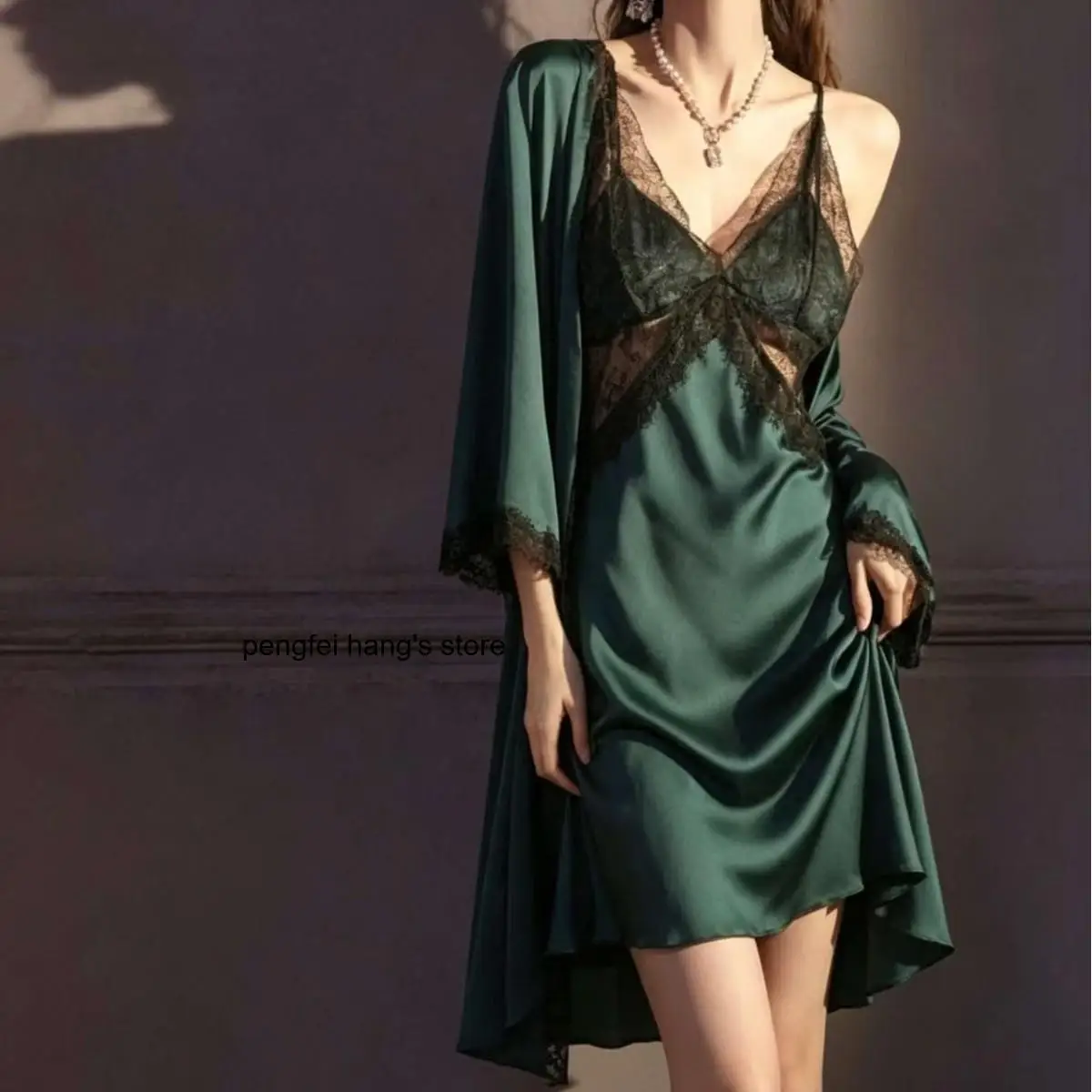 Elegant French Ice Silk 2 Piece Sleep Set Backless Slip Nightgown Built-In Bra Women Homewear for Spring and Summer