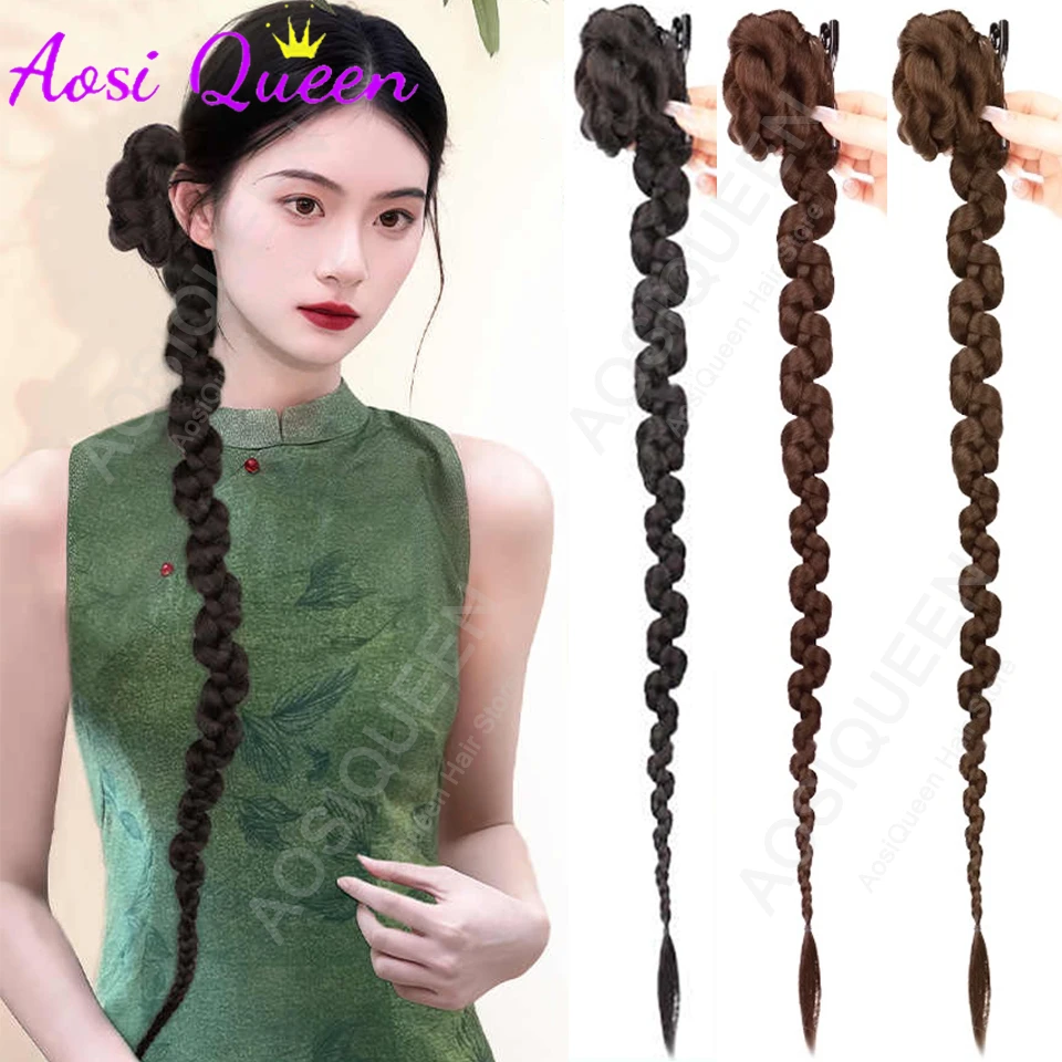 

Synthetic Wig Chinese Side Fried Dough Twists Ponytail Clip Classic Quality Bud Twisted Braid Gentle Side Coiled Hair Braid Wig
