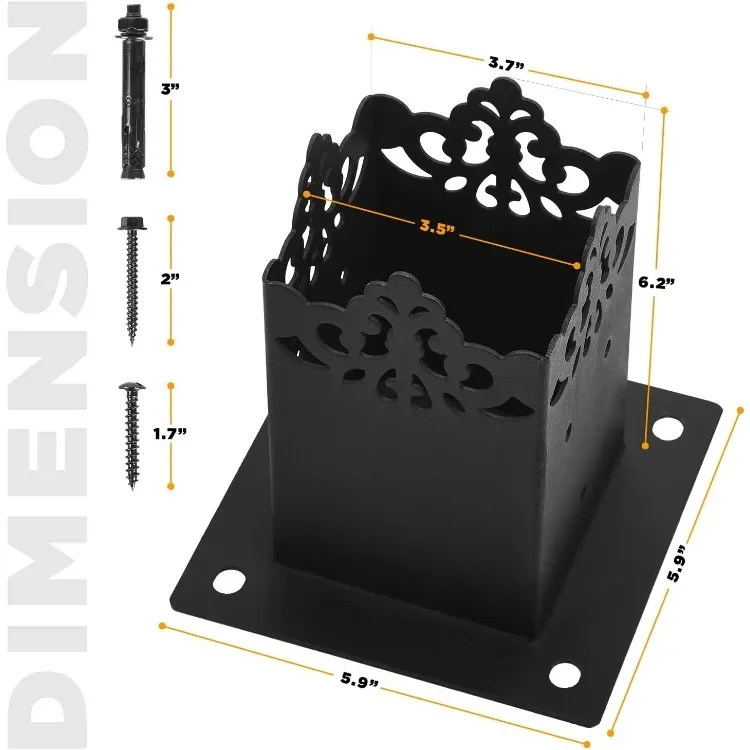 NEW.Creative Design 4x4 Post Base, Square Bracket Base for Fence Mailbox Deck, Bolt Downost Base Wood Ground Anchor