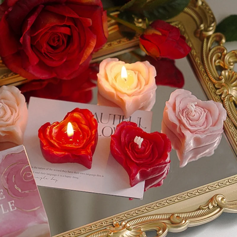 1pc Wedding Scented Candle Romantic Love Rose Heart Aromatherapy Candle Proposal Engagement Anniversary Party Decoration Gift