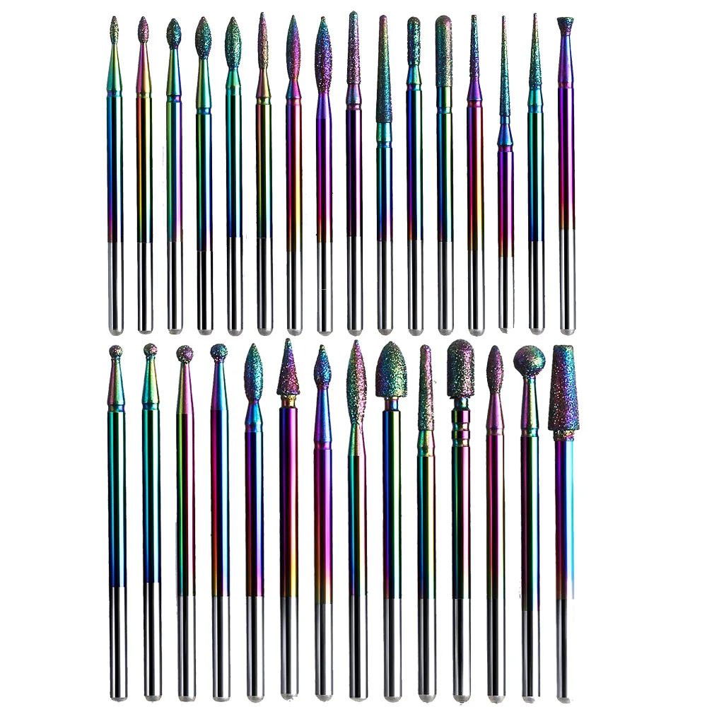 10 stks Rainbow Diamond Burr Frees Nail Boren Set Coating Carbide Cuticle Clean voor Elektrische Manicure Pedicure