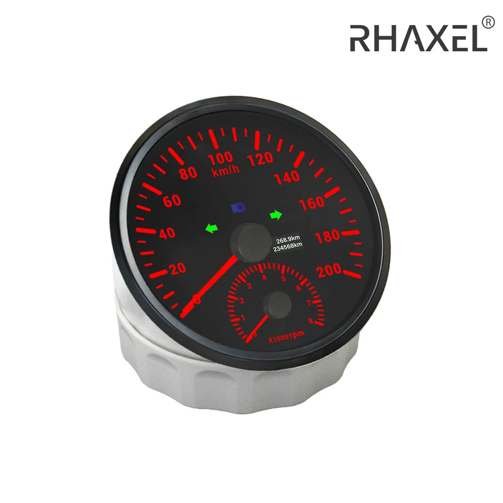 RHAXEL 0-200km/h Speedometer GPS with 0-8000RPM Tachometer Red Backlight 12V 24Volt 110mm for Truck RV Motorcycle