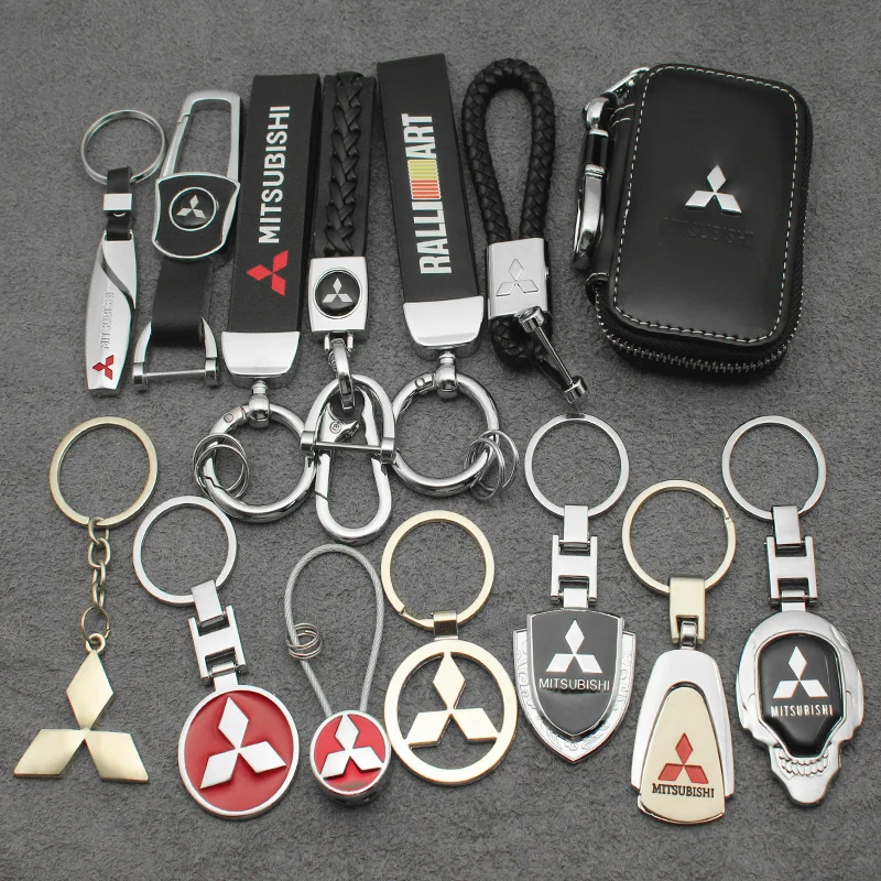 For Mitsubishi Lancer EX Outlander Pajero Asx L200 Accessories 3D Metal/Leather Car Keychain Key Chain Ring Key Case Storage Bag