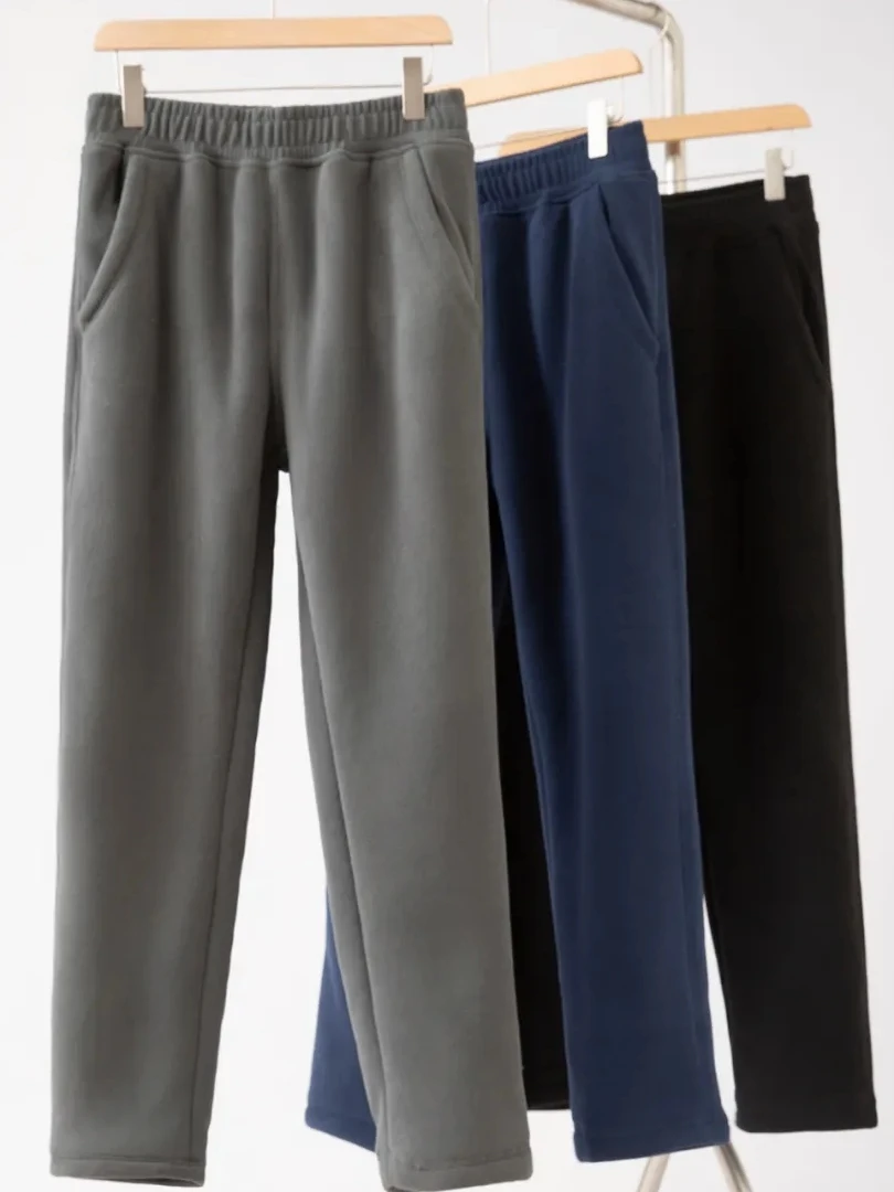 

Мужские зимние утепленные брюки Nordic из флиса с прямыми штанинами, повседневные брюки с поясом, из полиэфирного волокна, прямого кроя, длинные