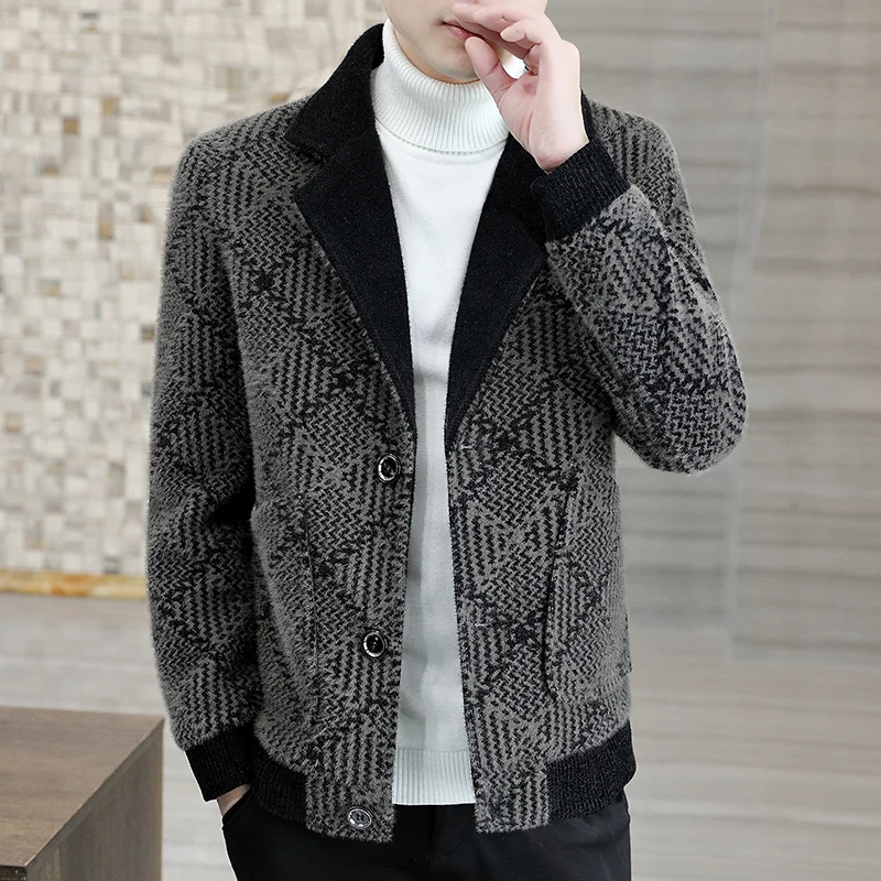 

2023 High Quality Fashion Handsome Trend Boutique Autumn Winter Men's Wool Coat Coat Short Gold Sable Suit Collar Tweed Jacket