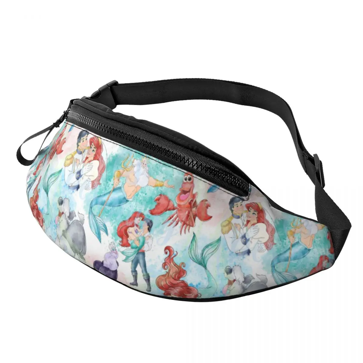 

Custom The Little Mermaid Cartoon Fanny Pack Women Men Crossbody Waist Bag for Running Phone Money Pouch