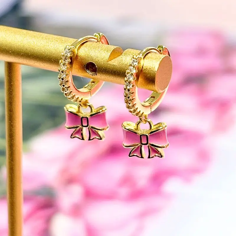 925 Sterling Silver Ear Needle Pink Enamel Earrings star/heart/Geometric Pendant Hoop Earrings Cute Girls Gifts Party Jewelry