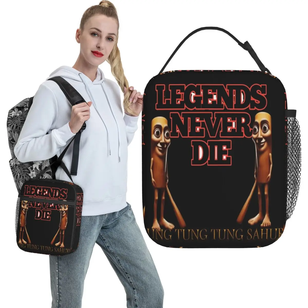 Tung Tung Tung Tung Sahur Italian Brainrot Lunch Bag For Child Print Lunch Box School Cooler Bag Oxford Thermal Tote Handbags
